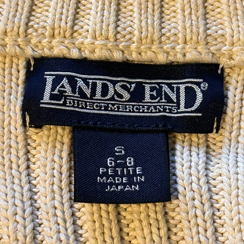 Lands’ End Vintage Cable Knit Zip Cardigan 100% Cotton Made in Japan Petite SZ S - Picture 5 of 11